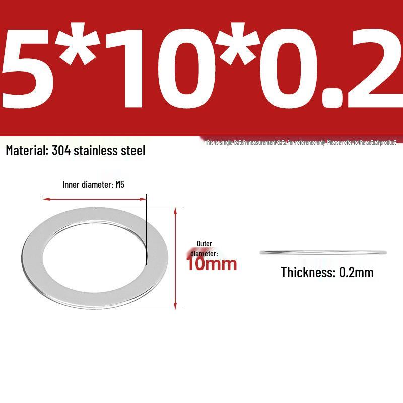 304 Stainless Steel Ultra-Thin Flat Washers - Available in Thickness: 0.1mm, 0.2mm, 0.3mm, 0.5mm