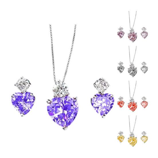 Yousheng Rhinestone Heart Jewelry Set Faux Diamond Necklace And Earrings Set Sparkling Heart Pendant Wedding Jewelry for Bride Bridesmaid Anniversary