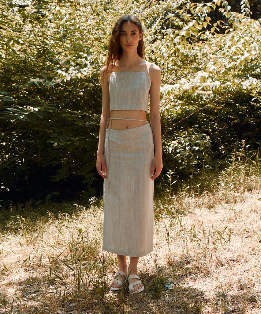 Rie Waist Strap Linen Blend Midi Skirt