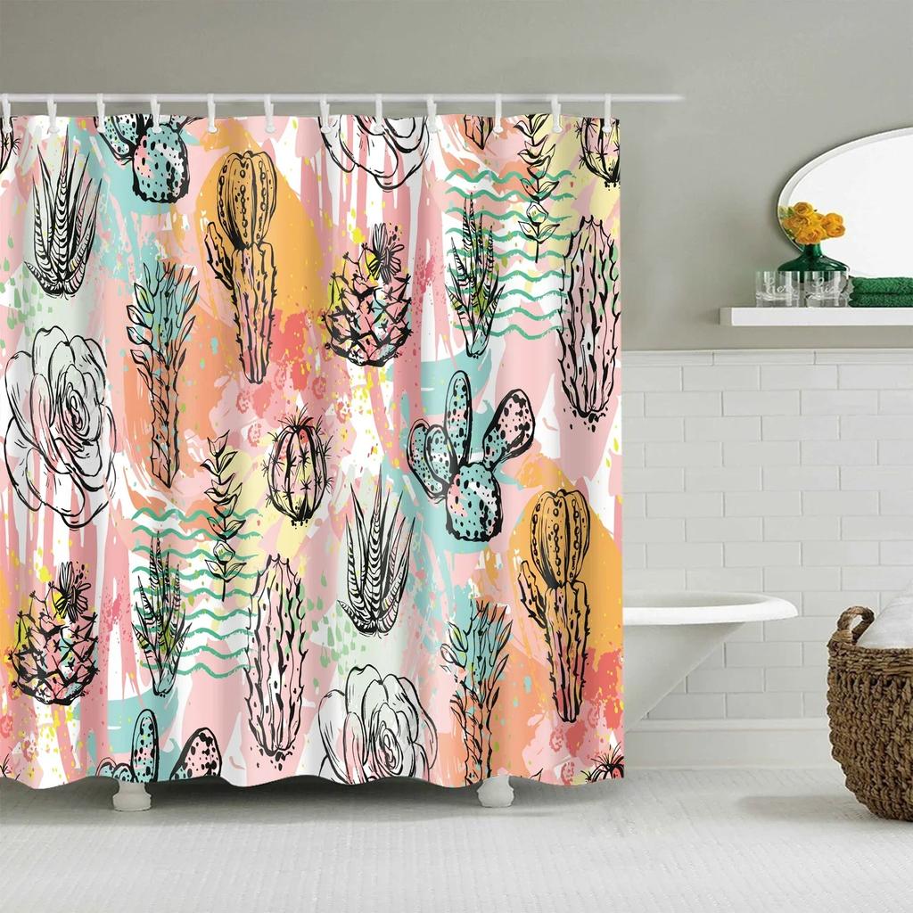 Plant Leaves Bathroom Shower Curtains Waterproof Hooks Hanging Curtain Bath Screen Decor Flowers Tree Print Shower Curtain.