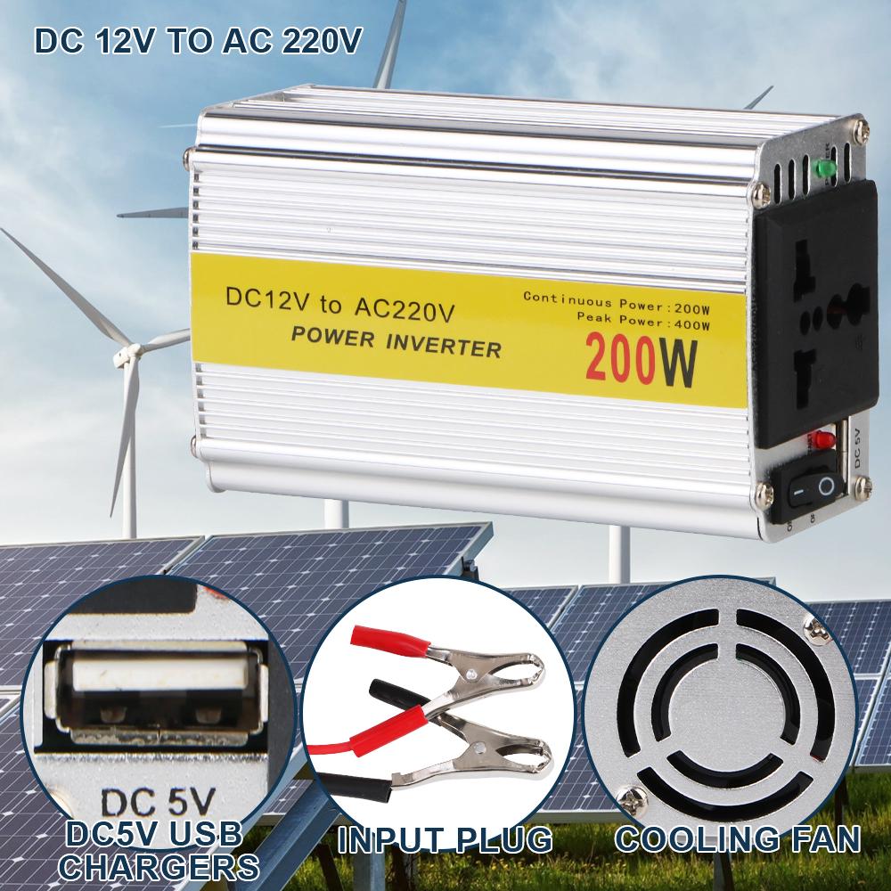 Solar Inverter DC 12V To AC 220V Household Storage Battery Converter Power Adapter AC Socket and USB Charger Car Inverter 200W