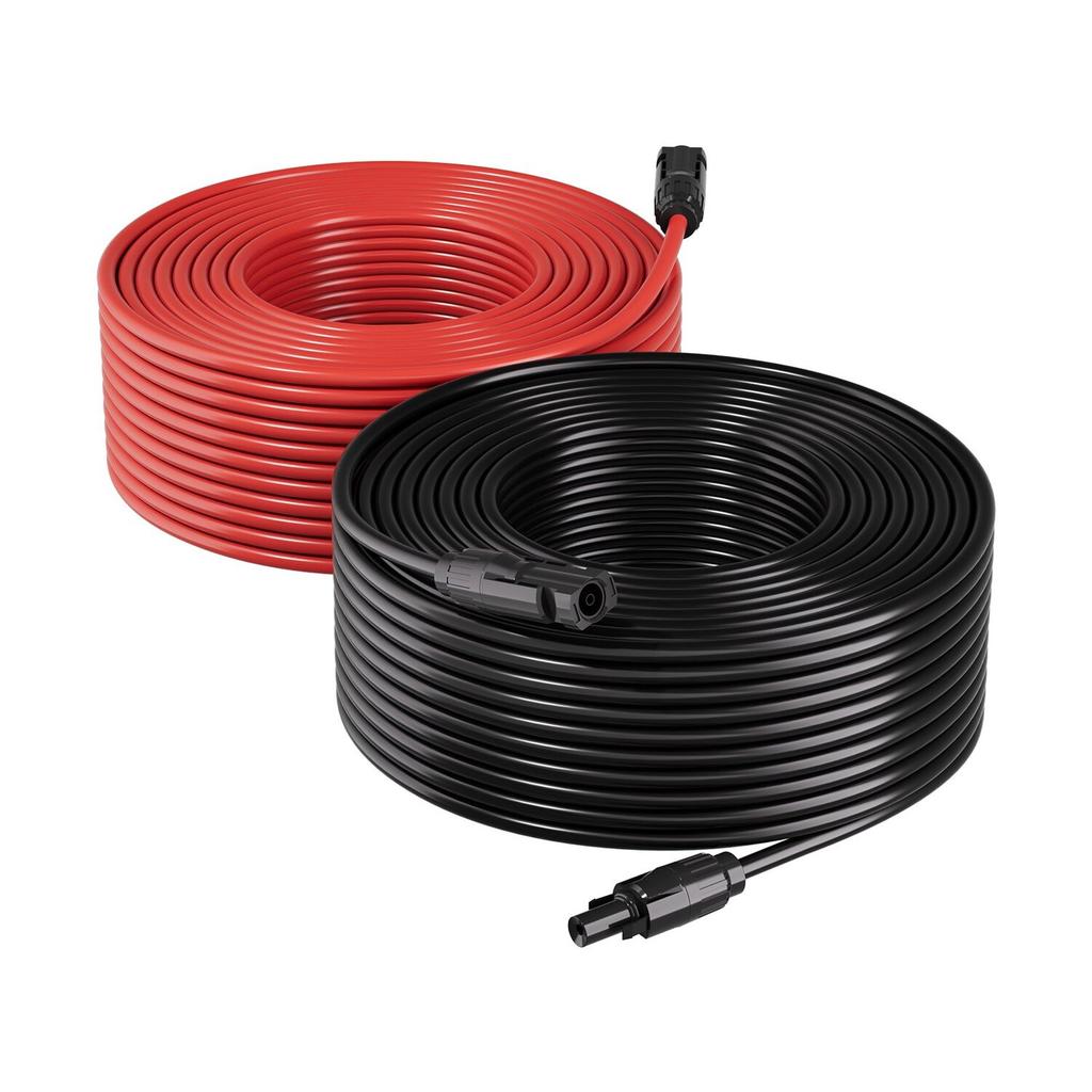 Solar Panel Extension Cable, 19.81M Black + 19.81M Red, 10 AWG (6 mm²), Solar Panel Wire with Female and Male Connectors, IP67 Waterproof PV Tinned