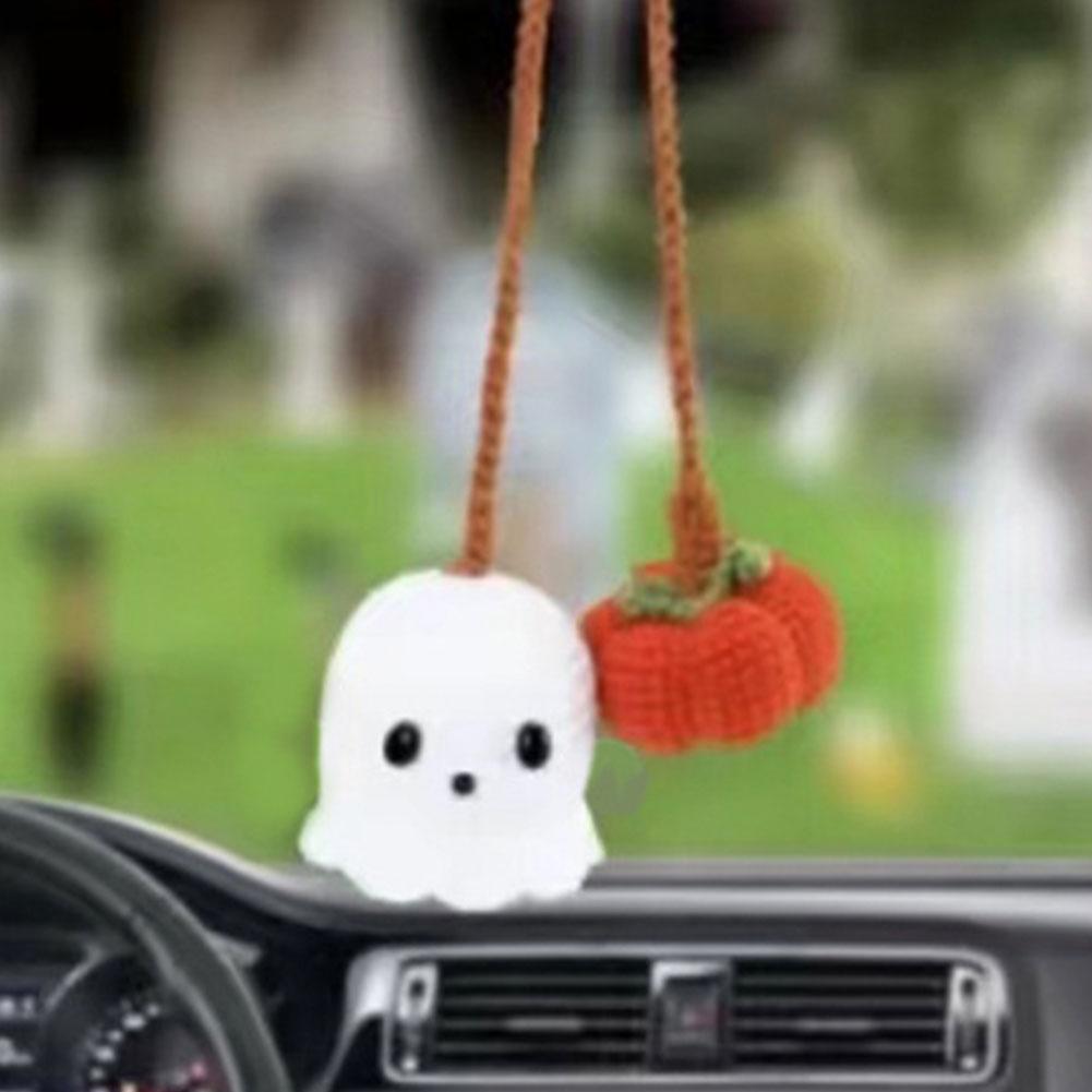 Halloween Crochet Pumpkin And Ghost  Tree Ornaments Small Hanging Ghost Charms Car Pendant Decoration Holiday Party Home Decors