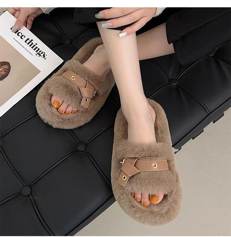 Hairy Slippers Women Wear Thick Soles 2025 New Spring and Autumn Internet Celebrities Word Home Cute Furry Cotton Drag Winter