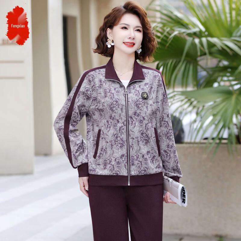 Women s Retro Pattern Stand-Collar Sportswear Set 4XL