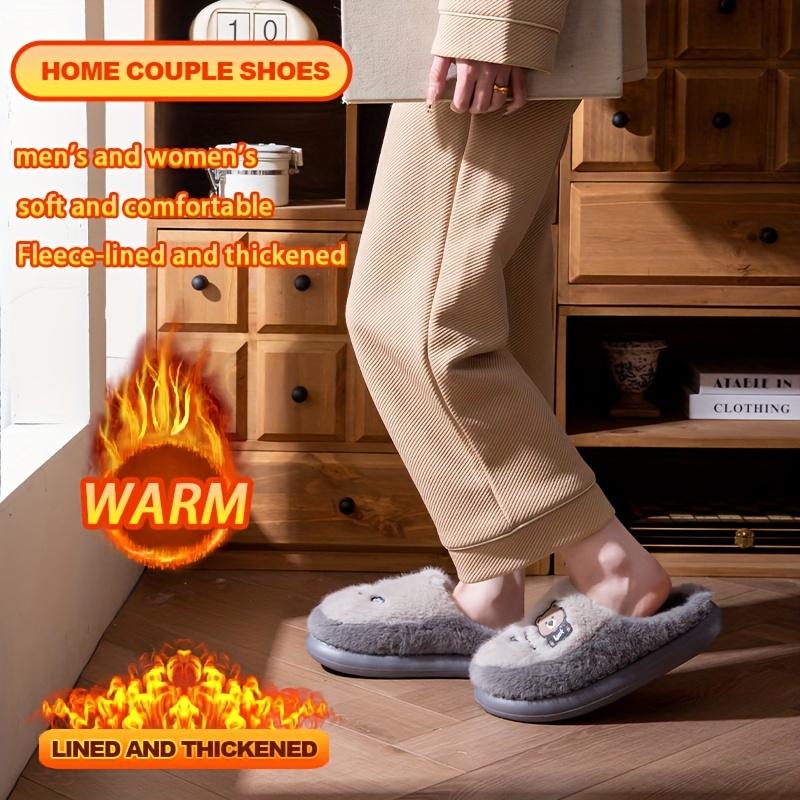 Couple's Home Warm Slippers Winter New Men's and Women's Indoor Home Non-Slip Thick Fleece-lined Thick Lazy Shoes Carto Bear Flat Slippers