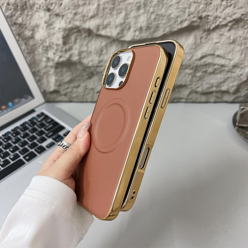 Für iPhone 16 Pro Magnetische Hülle Nappa-Textur PU+TPU+PC Handy-Rückseite