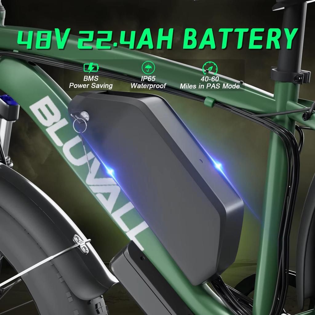 Elektrický bicykel Bluvall B1 s dvojitým motorom 2000 W, odnímateľnou batériou 48 V 22,4 Ah, hydraulickou brzdou pre elektrický bicykel s hrubými pneumatikami 26 * 4,0 palca