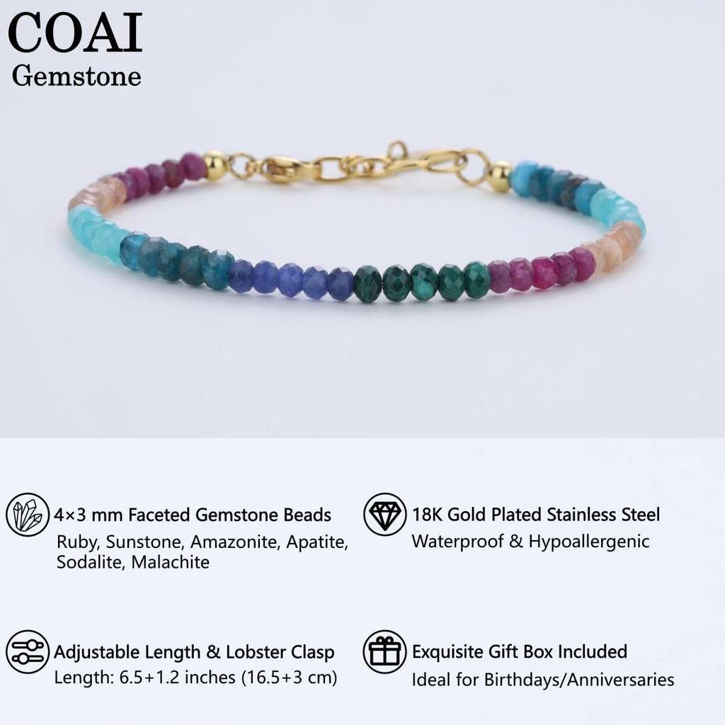 Koai 4mm Chakra Multicolor Bead Power Stone Bracelet for Women
