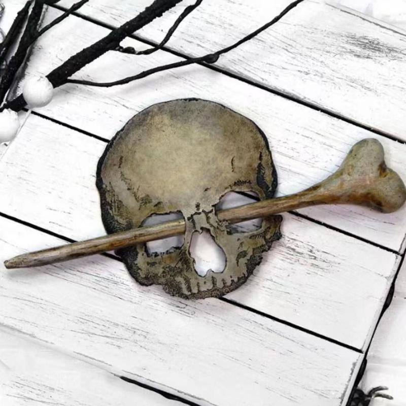 1Set Hair Pin Stick Slide and Faux Bone Halloween Skull Hairpin