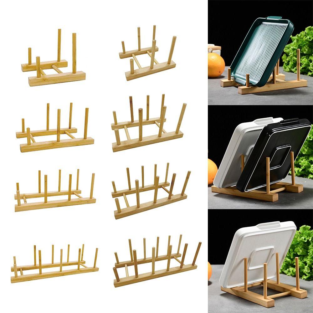 Multi Grid Design Dish Drainer Rack Wooden Pot Lid Holder Kitchen Dishes Stand  Kitchen