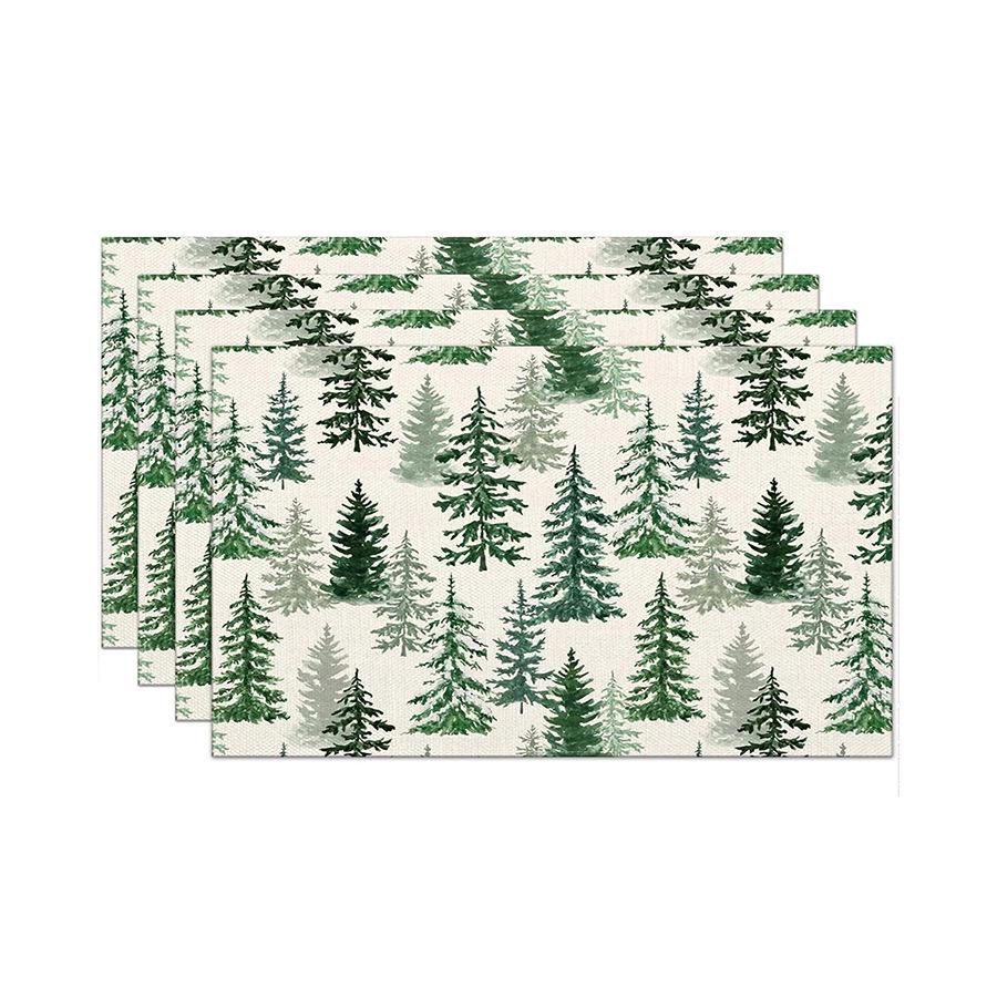 Festive Christmas Printed Linen Placemats - 4-Piece Set