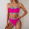 Fashion Women Mid Waist Bikini Set Two-Piece Color Block Swimsuit Bra And Shorts Bathing Suit With Chest Pad Surfing Vacation