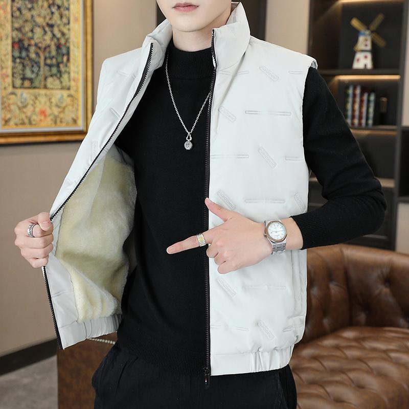 

Мужской жилет из овечьего бархата, модный осенне-зимний жилет из пухового хлопка, теплый и бархатистый S белый