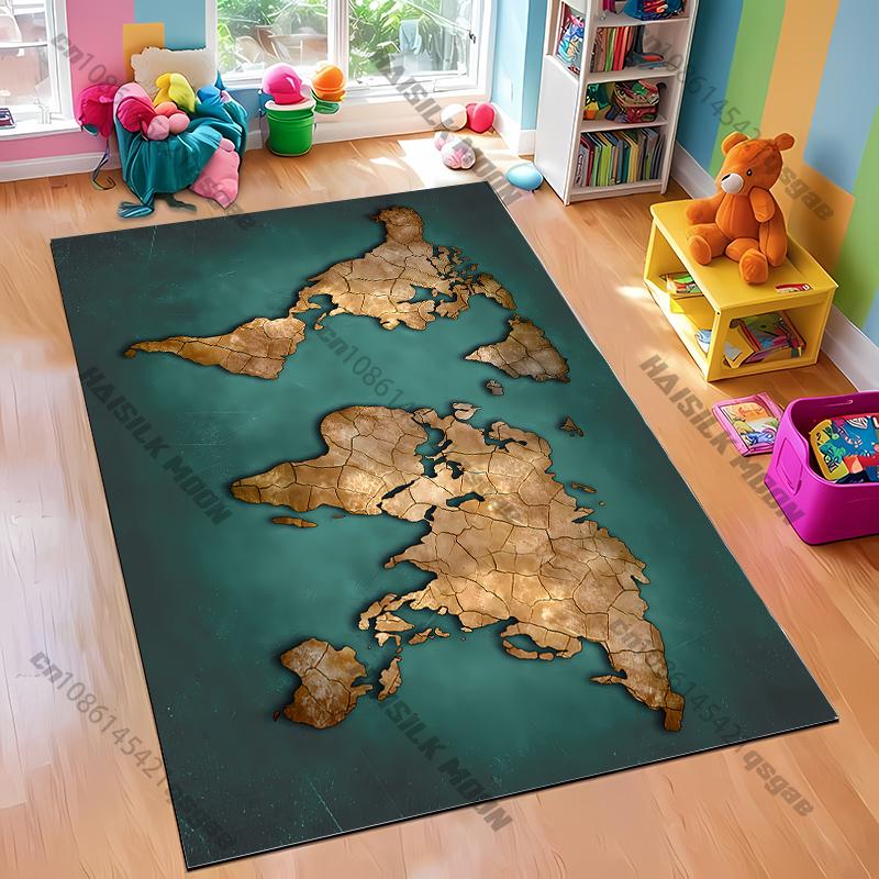 Vintage World Map Ocean Compass Carpet Computer Room Game Room Decorative Mat Livingroom Bedroom Office Large Area Rug Nice Gift
