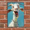 1PC 2D Flat Metal Tin Sign, Funny Screaming Goat Portrait Wall Art, Whimsical Blue Background Animal Poster, Rustic Farmhouse Decor