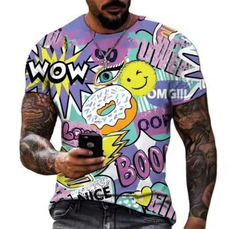 Fun Graffiti Street T-shirt 3D Printed Men's Hip Hop Summer Cool Tee shirt Casual Youth Popular Personality Short Sleeve Top