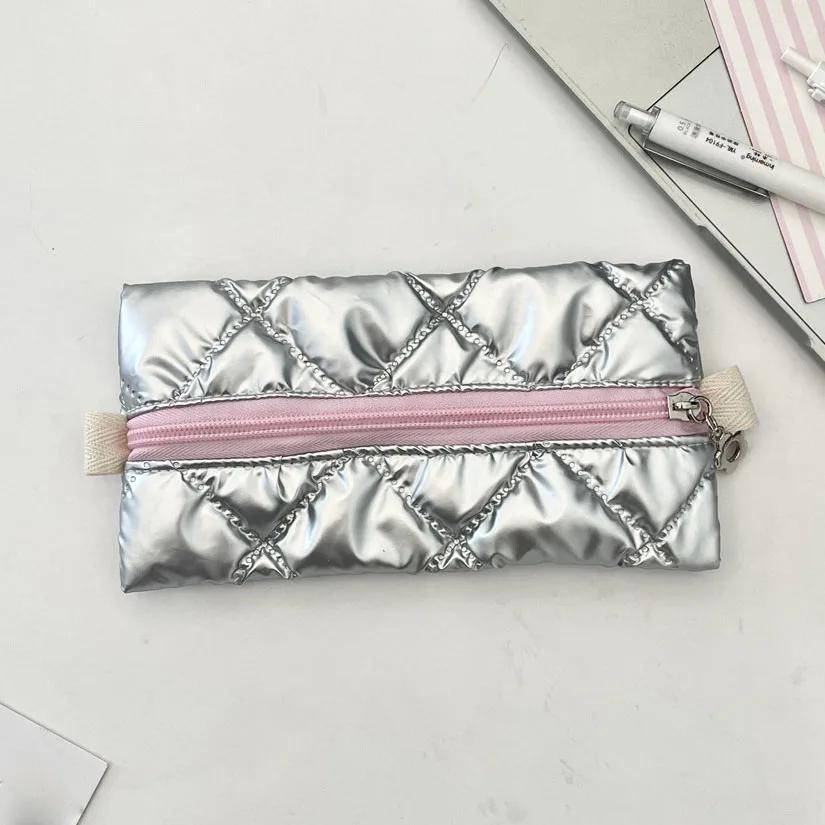 Women Makeup Brush Pouch Waterproof Student Pencil Case Pen Box Girls Cute Bow Stationery Organizer Girls Zipper Coin Purse