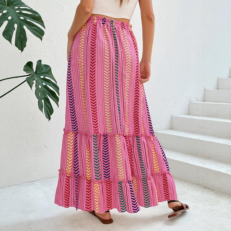 A New Summer Personalized Vacate-style Women's Dress with Tassel LACES and Ethnic Striped Prints
