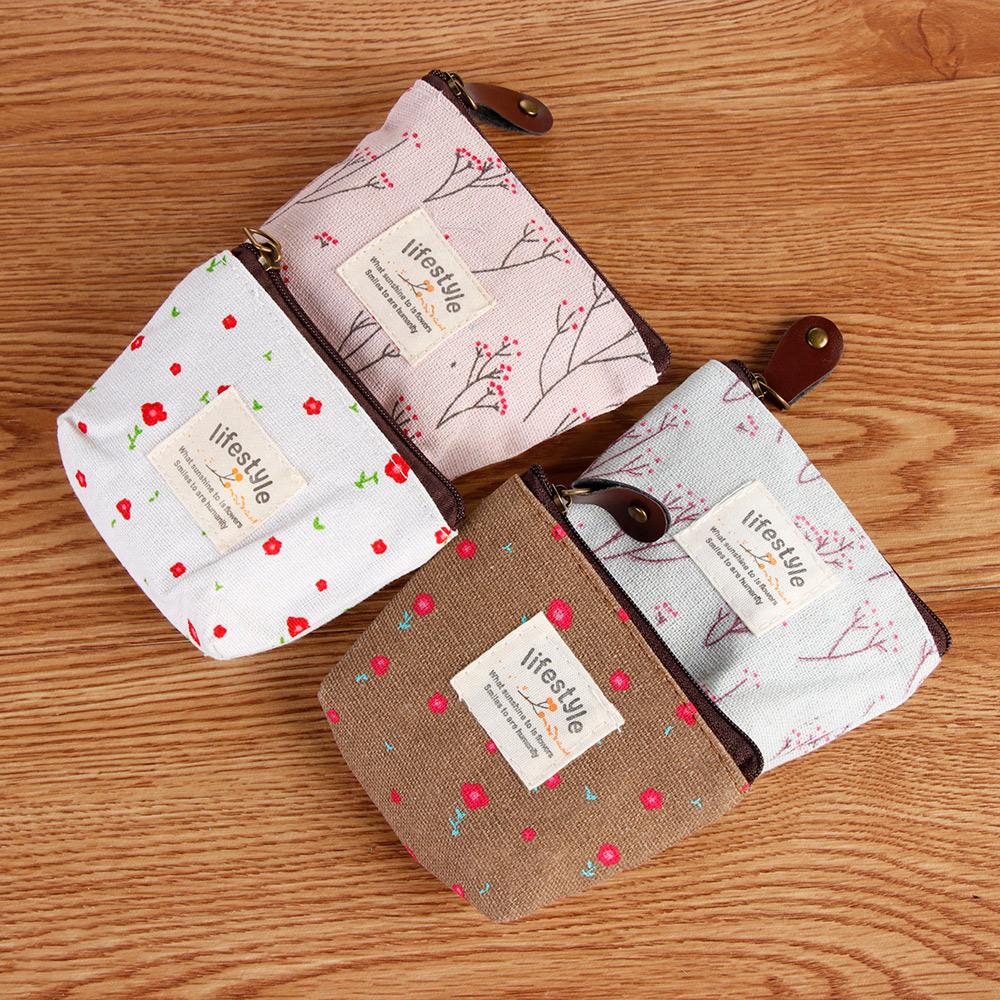Fashion Card Holder Mini Wallet Korean Style Flower Canvas Zipper Coin Purses Floral Print