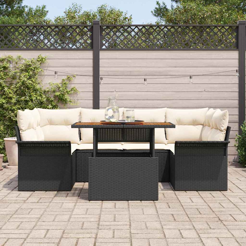 Garden Sofa Set with Storage 7 pcs Black Poly Rattan