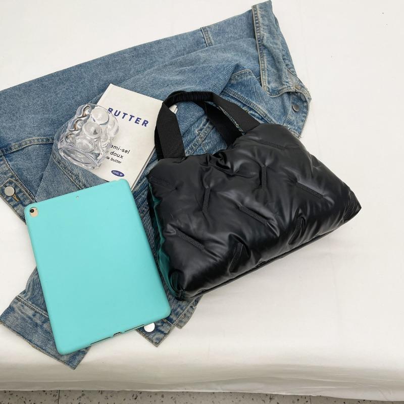 New Women Handheld Underarm Bag Minimalist Glossy Down-Filled Tote Bag Large Capacity Oxford Shoulder Bag