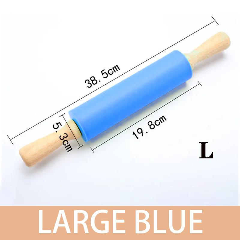 Non-Stick Silicone Rolling Pin Wooden Handle Pastry Dough Flour Roller Kitchen Cooking Baking Tool For Pasta Cookie Dough
