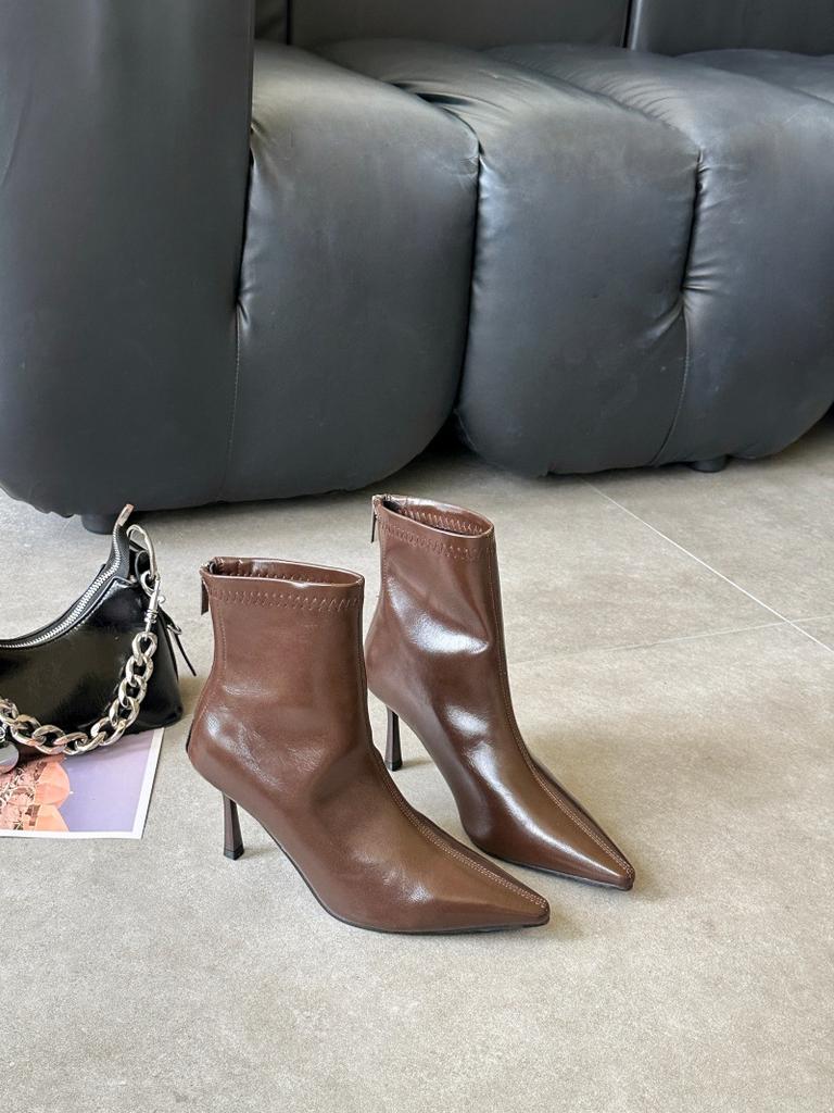 2025 New Fashion Pointed Short Boots Women's Autumn and Winter New with Skirt Thin Boots Niche High Heels Short Boots