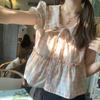 Summer Sweet Color Plaid Blouse Vintage Doll Collar Fashion Drawstring Women's Clothing Thin Casual Loose Single-breasted Shirt