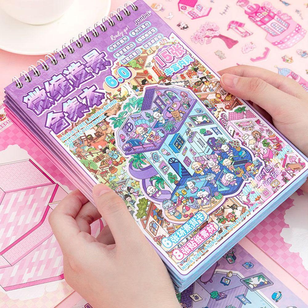 Visual Stacking DIY Landscape Sticker Book PET 3D Pocket Cabin Scene Stickers  Kids