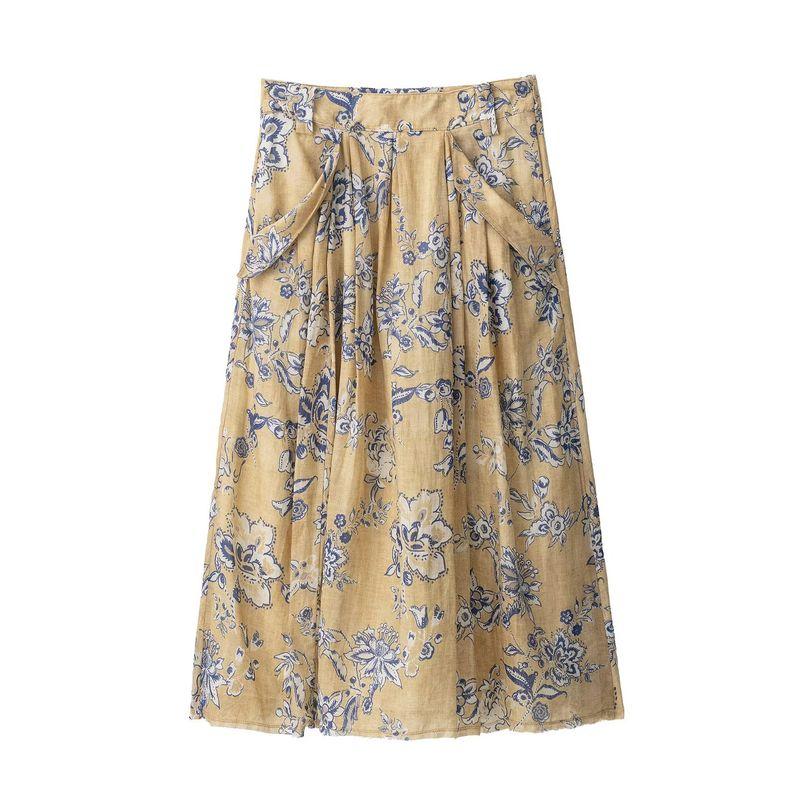 Zbzr Spring New Women Clothes Western Style Fashion Temperament Ramie Flower Print Skirt 8293020 715