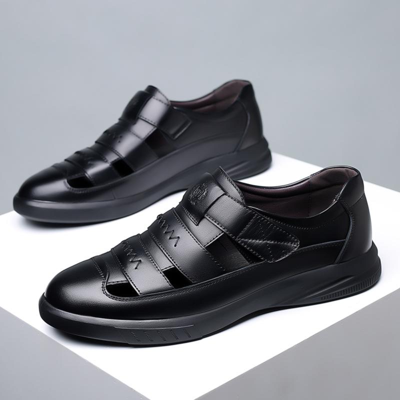 Summer Black Cowhide Business Sandals Classic Roman Handmade Sandals Outdoor Sneaker Platform Men Water Trekking Beach Sandals