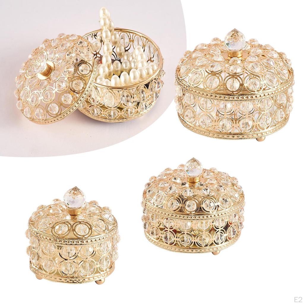 Crystal Jewelry Box Storage with Lid Gold for Earrings Gift Women Girls