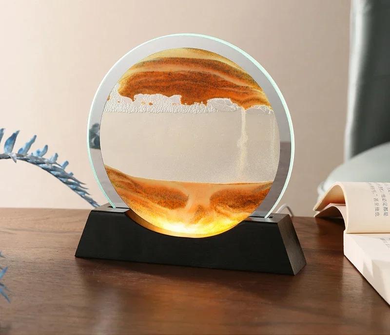 Sandscape Moving Sand Art Picture Table Lamp 3D Hourglass Quicksand Flowing Sand Painting Office Desktop Home Decor Gifts
