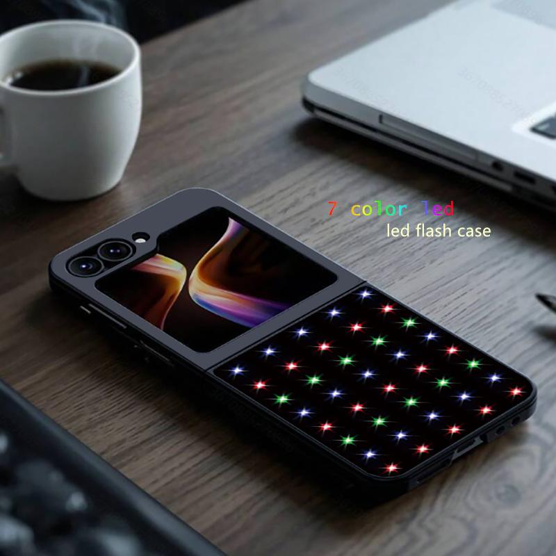 

Triangle Geometric Luminous Phone Case For Samsung Z Flip 7 Funda Z Flip 3 4 5 6 Sound Control Light Up Protective LED Cover Z Flip 6