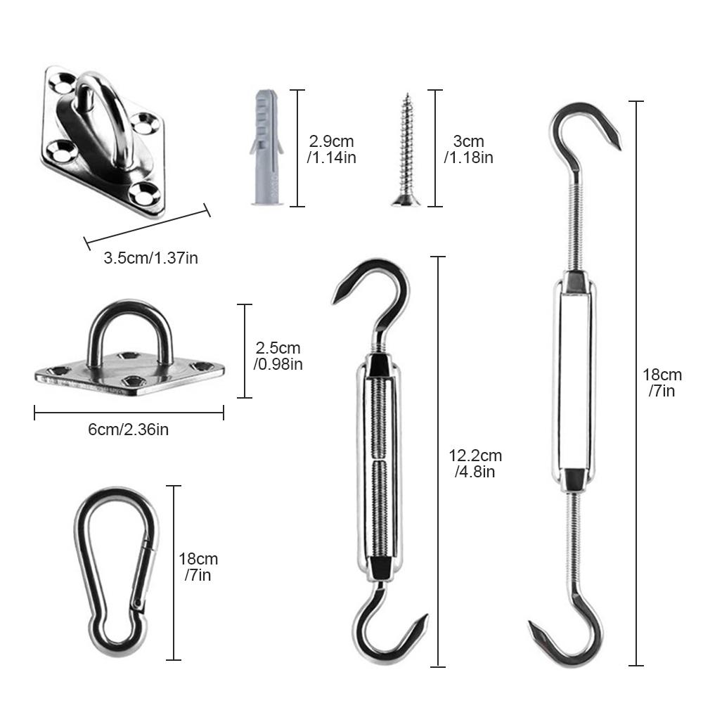 Shade Sail Hardware Kit 304 Stainless Steel Hardware Kit for Triangle Square Rectangle Sun Shade Sail Installation in Garden Patio Lawn Deck