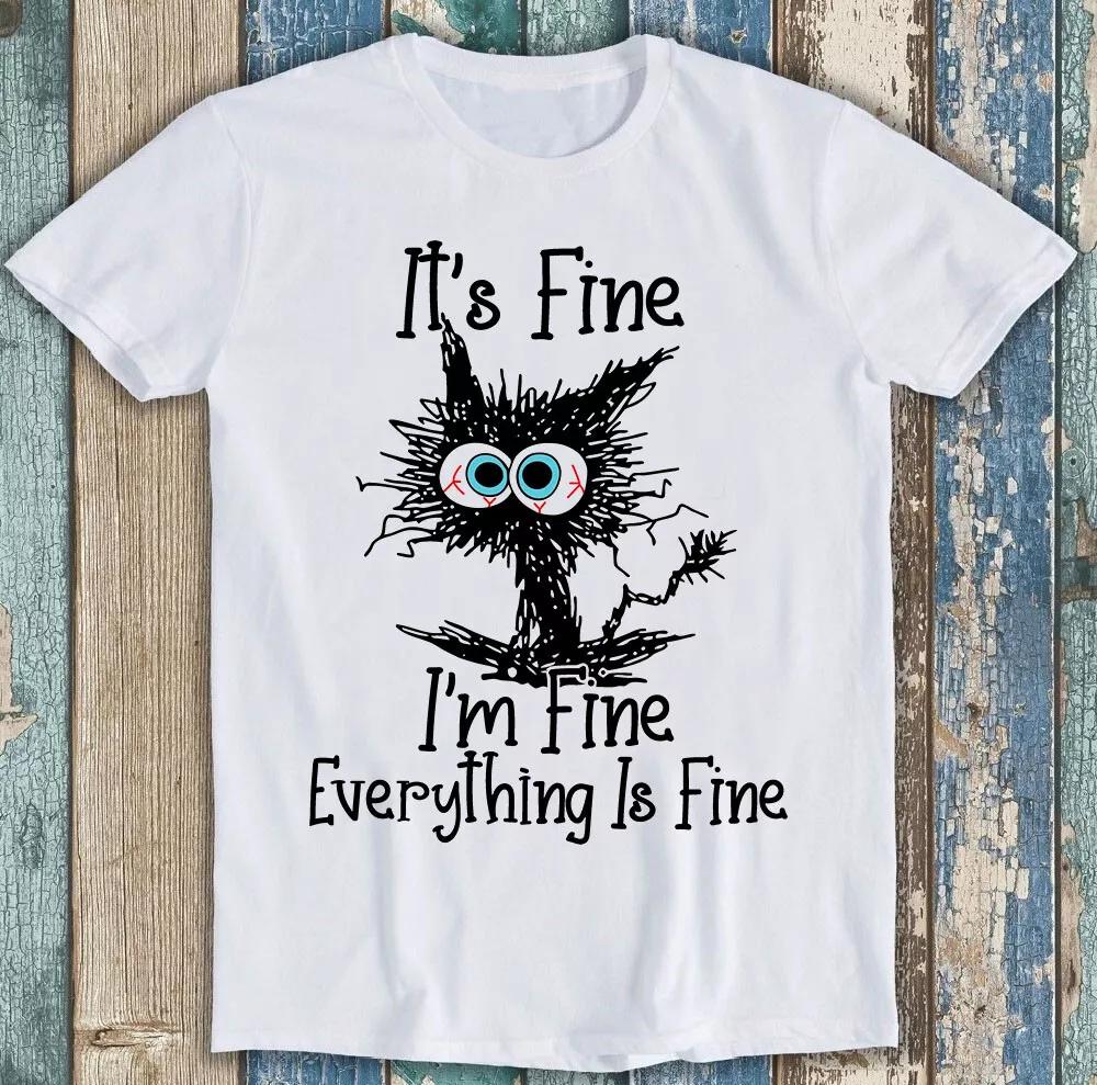

It s Fine I m Fine Everything Is Fine Black Cat Funny Gift Tee T Shirt M1722 XL