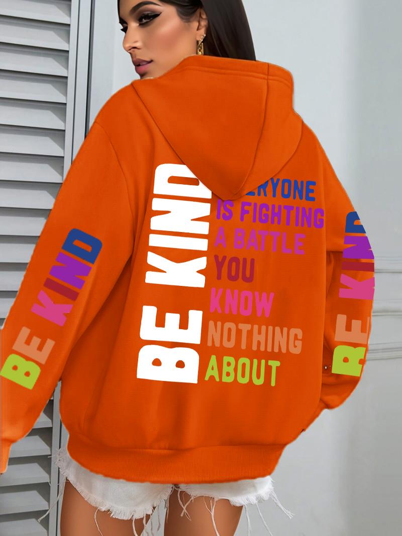 

Be Kind-sudaderas con capucha para mujer estampado de letras forro polar cálido con capucha sudaderas holgadas M