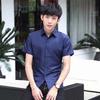 2026 New Style Men's Blue Slim Fit Short-Sleeved Business Casual Shirt