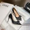 Black bow high heels women's 2025 new design sense beautiful sexy pointed temperament banquet stiletto shoes