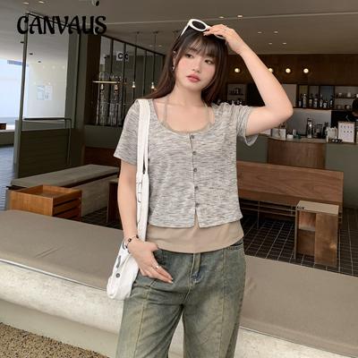 Summer Women's T-Shirt Plus Size Scrap Style Wear Sweet and Spicy Short Sleeve Top