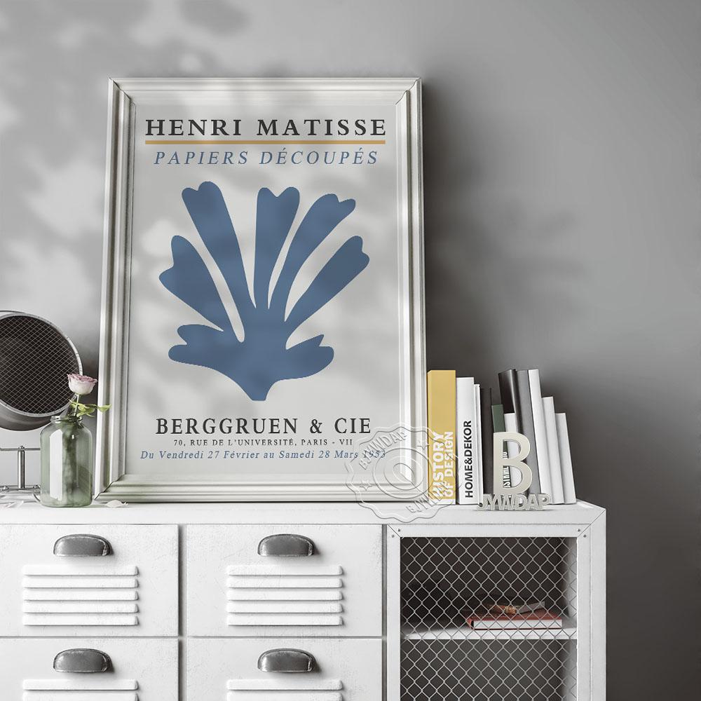 Henri Matisse Leaf Poster, Nordic Style Henri Matisse Canvas Painting, Matisse Exhibition Poster, Decoupes Blue Wall Art Home Decor Gift No Frame