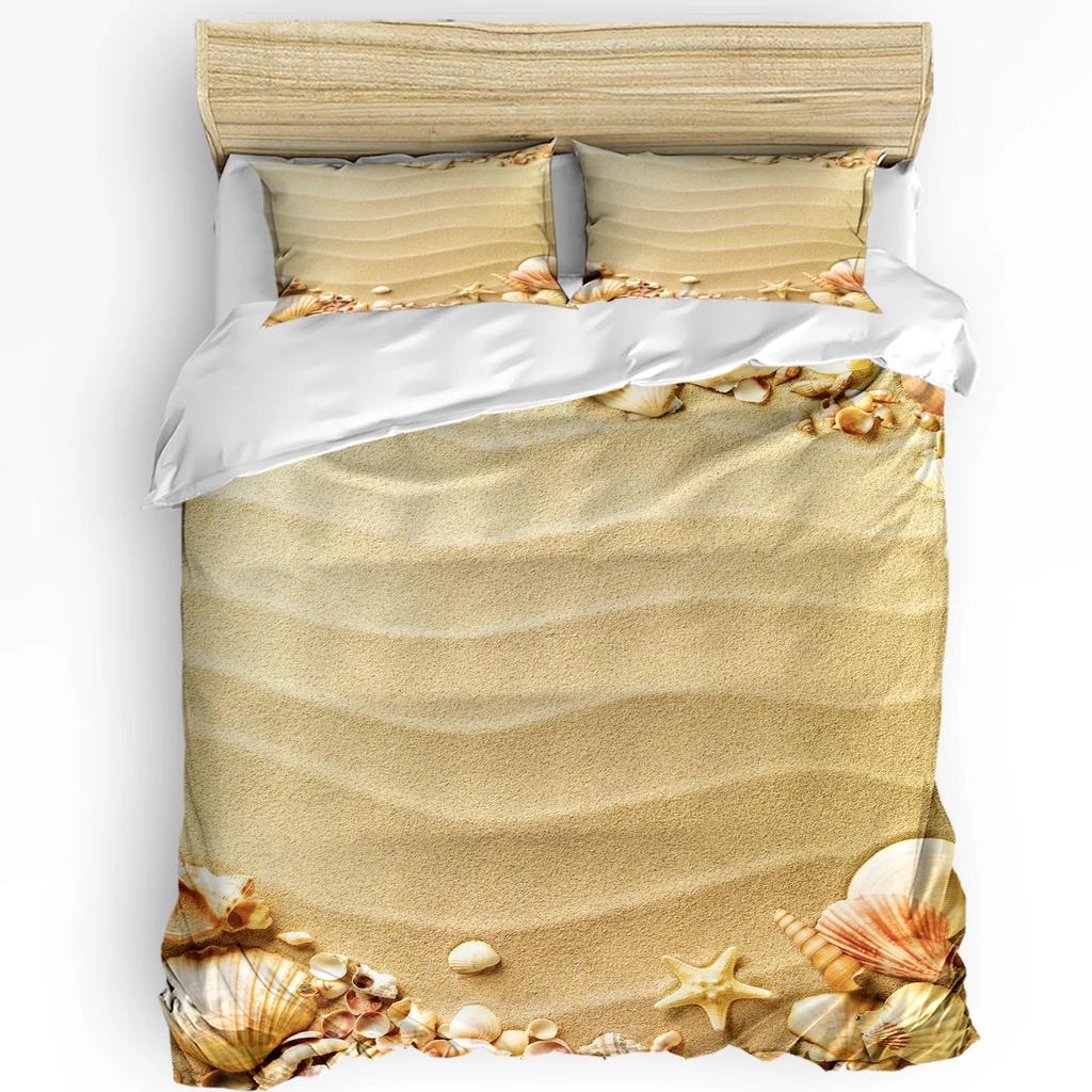 Seashells Conch Starfish Beach Sand Bedding Set 3pcs Duvet Cover Pillowcase Kids Adult Quilt Cover Double Bed Set Home Textile