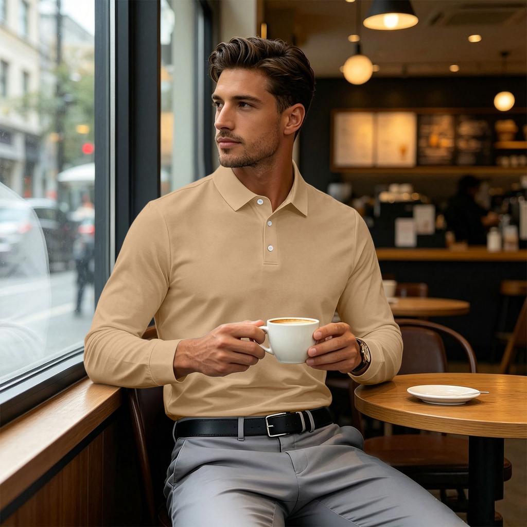 Men's Quick Dry Breathable Golf Polo Shirt Long Sleeve Button Design Casual Collar Athletic Sports Shirt