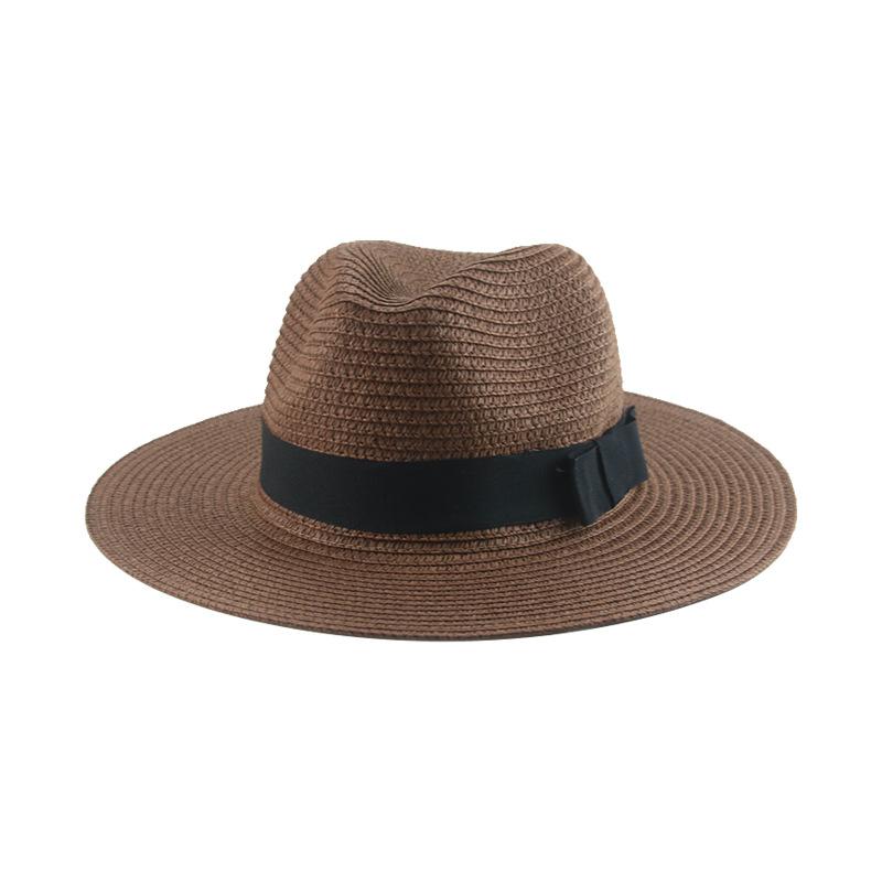 Black Ribbon Panama Straw Hat Flat Eaves Outdoor Spring and Summer Sunshade Beach Hats for Women