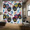 Monster Truck Shower Curtain – Playful Cartoon Cars, Bold Colors & Lightning Design, 70X70In, Polyester, Includes Hooks