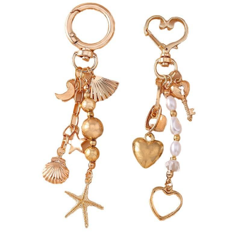 Porte-clés Cœur d'Amour en Alliage Coquillage Étoile de Mer Porte-clés Pendentifs Pour Femmes Filles Décoration de Sac à Main Bijoux Faits Main DIY Cadeaux