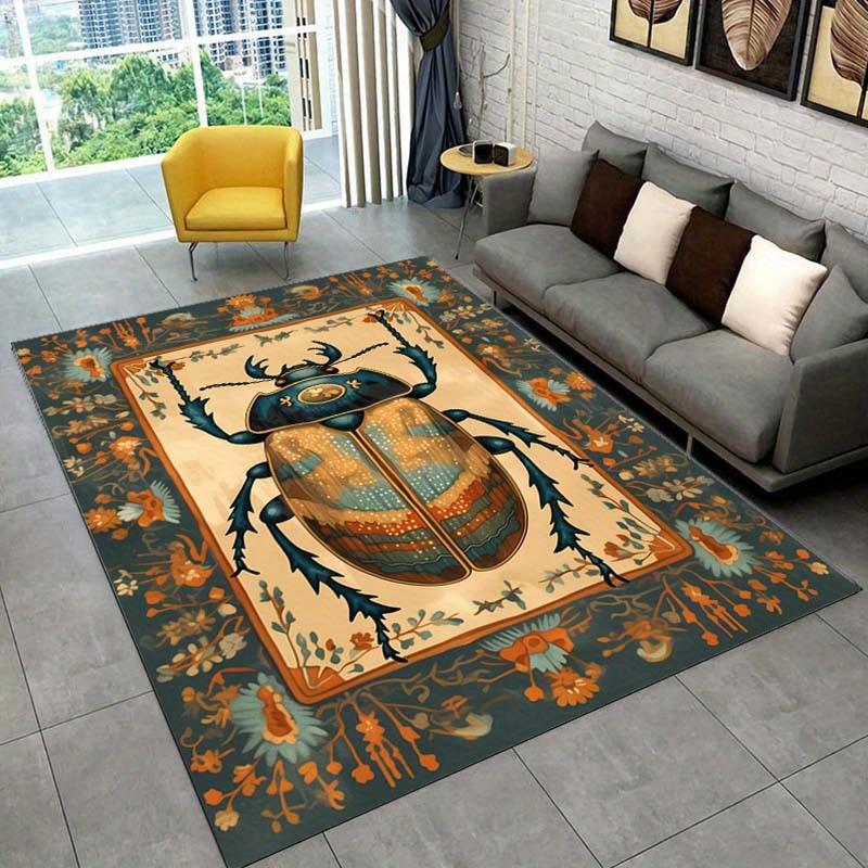 Vintage Beetle Design Rug for Boho Interiors | Floral Patterned Area Rugs | Unique Living Room Decor Skid resistant carpet