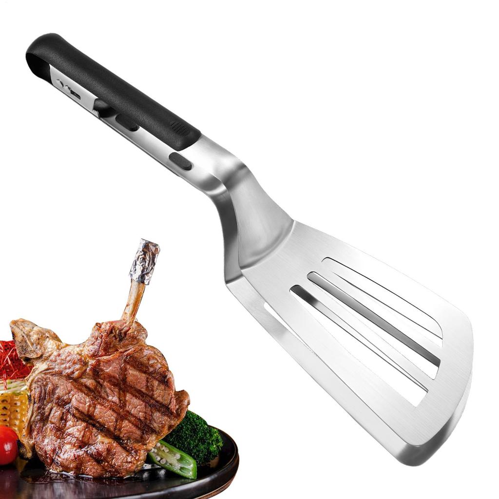 Stainless Steel Barbecue Clip Anti-Scald Extended Handle Egg Flipper Kitchen Grill Clamp Spatula Barbecue Clip Shovel