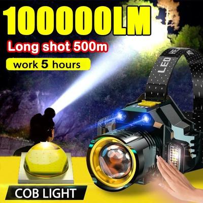 Sensor Headlamp LED Flashlight 1200mAh Powerful COB Headlight Head Torch Built-in Battery USB Type-C Rechargeable Fishing Camping Lantern